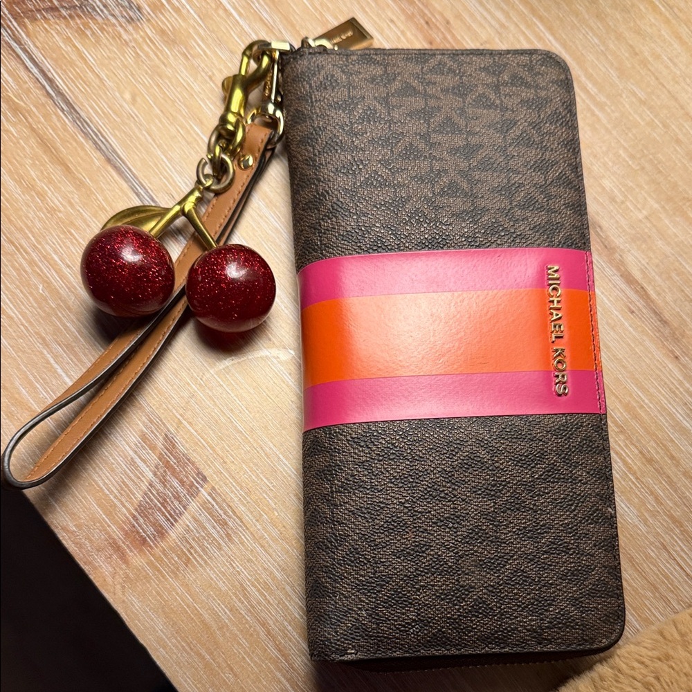 Michael Kors Brown Wallet with Pink and Orange Accent